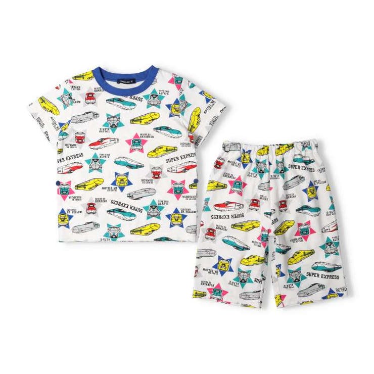 【子供服】moujonjon(ムージョンジョン)JR新幹線電車総柄半袖パジャマ90cm～130cmB33799
