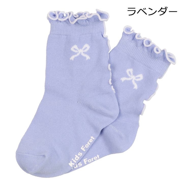 子供服KidsForet(キッズフォーレ)リボン柄メローフリルクルーソックス・靴下14cm～20cmB4532