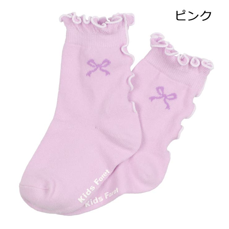 子供服KidsForet(キッズフォーレ)リボン柄メローフリルクルーソックス・靴下14cm～20cmB4532