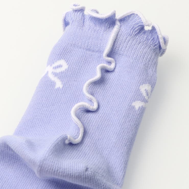 子供服KidsForet(キッズフォーレ)リボン柄メローフリルクルーソックス・靴下14cm～20cmB4532