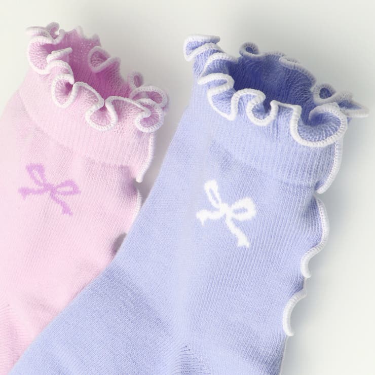 子供服KidsForet(キッズフォーレ)リボン柄メローフリルクルーソックス・靴下14cm～20cmB4532