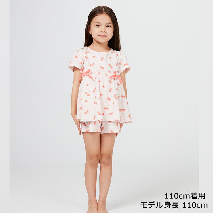 子供服KidsForet(キッズフォーレ)ハート・さくらんぼ総柄半袖パジャマ90cm～140cmB4572