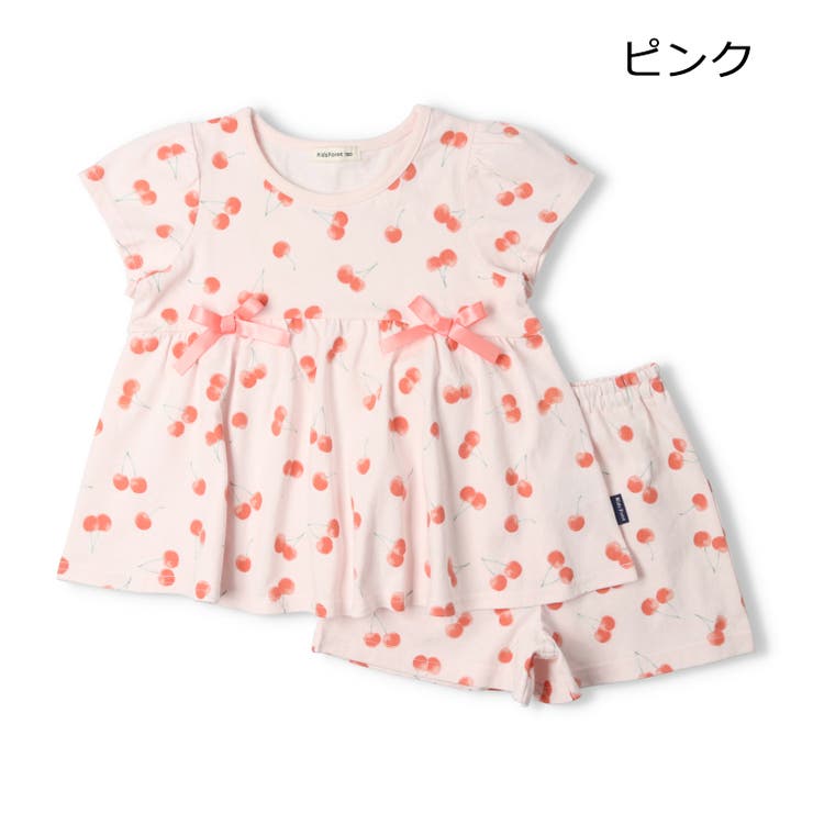 子供服KidsForet(キッズフォーレ)ハート・さくらんぼ総柄半袖パジャマ90cm～140cmB4572