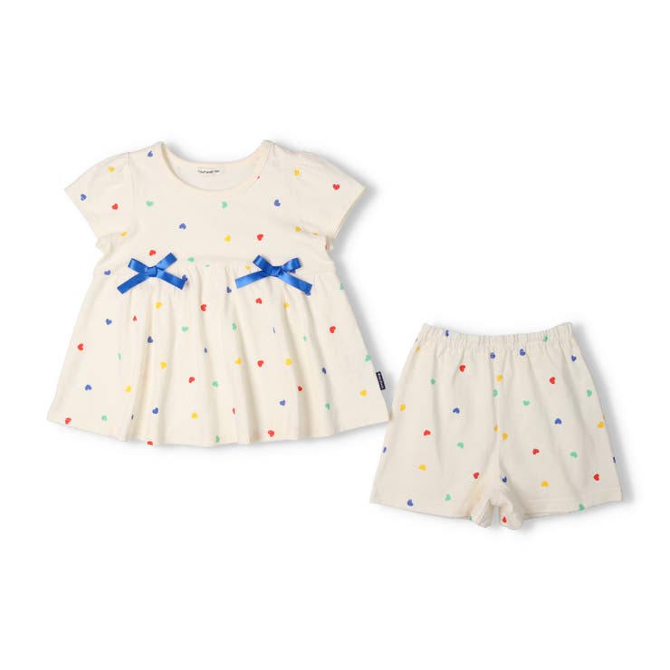 子供服KidsForet(キッズフォーレ)ハート・さくらんぼ総柄半袖パジャマ90cm～140cmB4572