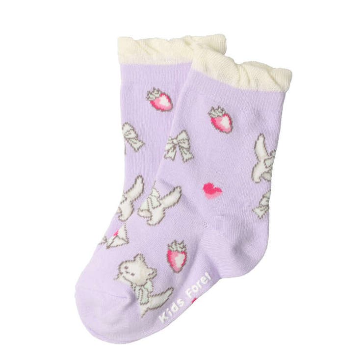 【子供服】KidsForet(キッズフォーレ)ねこ柄クルーソックス・靴下11cm～20cmB51303