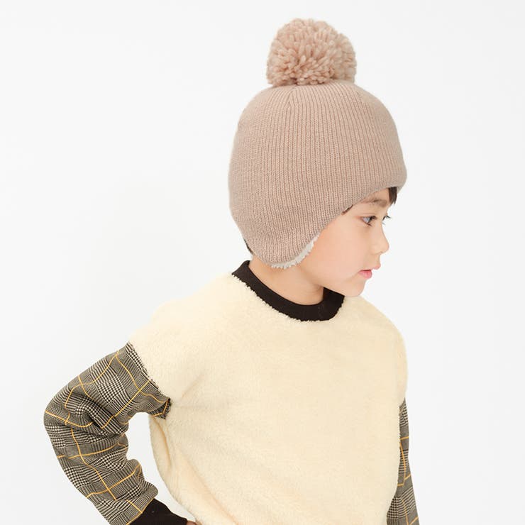 子供服KidsForet(キッズフォーレ)ふわふわ耳付アクリルニット帽・帽子49cm～56cmB5341