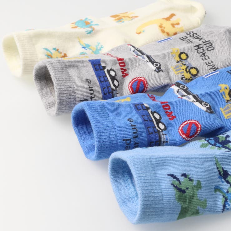 子供服KidsForet(キッズフォーレ)恐竜・働く車総柄クルーソックス・靴下14cm～20cmB5530