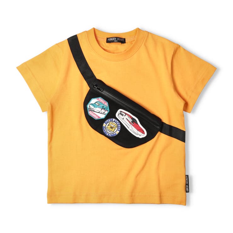 子供服HungryHeart(ハングリーハート)JR新幹線電車ワッペン付バッグ半袖Ｔシャツ90cm～130cmK3484