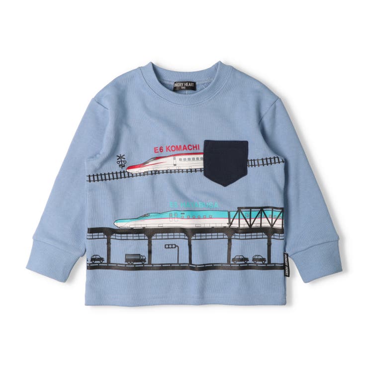 ライトブルー | 新幹線電車風景プリント裏毛トレーナー | こどもの森e-shop