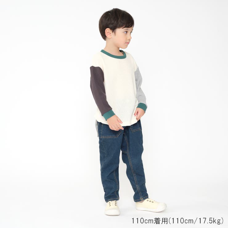 無地 クレイジー配色ワッフル長袖Tシャツ ロンT | こどもの森e-shop | 詳細画像14 