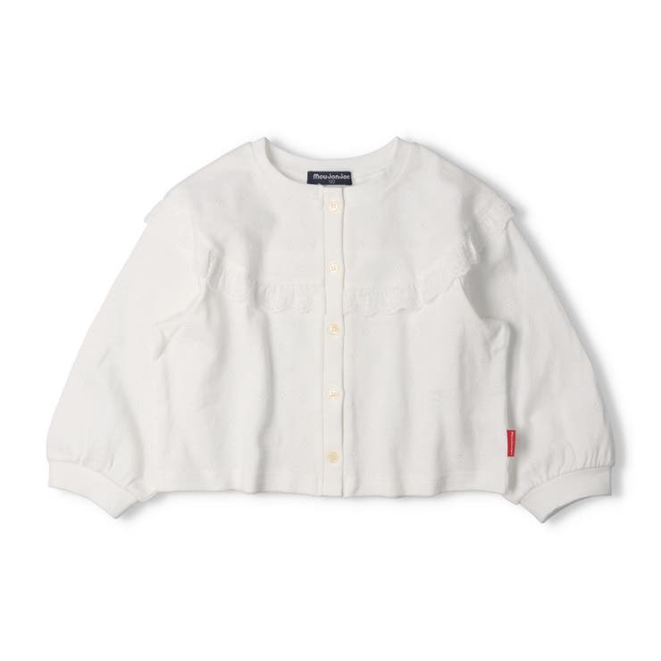 子供服moujonjon(ムージョンジョン)レース付パターンメッシュ無地カーディガン90cm～140cmM2440