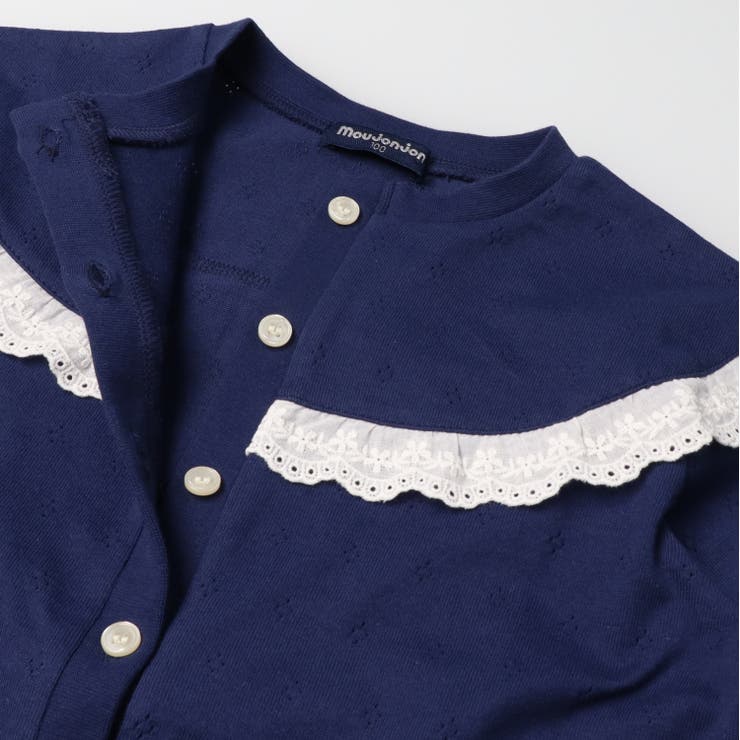 子供服moujonjon(ムージョンジョン)レース付パターンメッシュ無地カーディガン90cm～140cmM2440