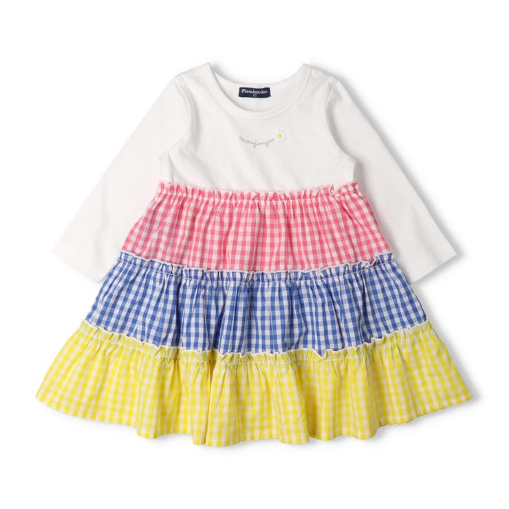 ホワイト | ギンガムチェック切替長袖ワンピース | こどもの森e-shop