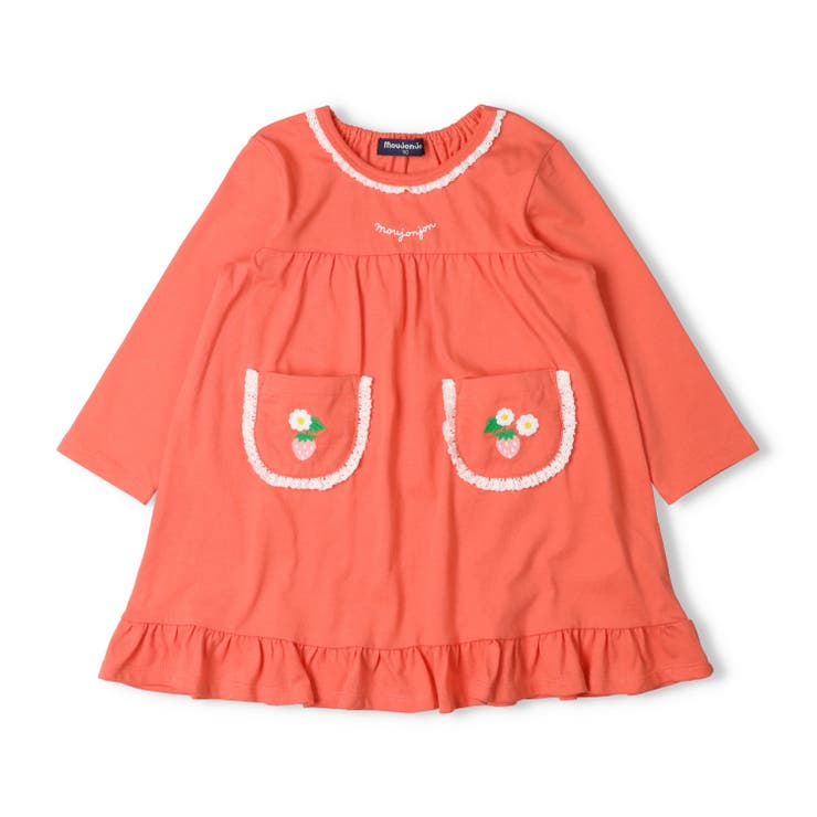 アプリコット | ポケットいちご刺繍長袖ワンピース | こどもの森e-shop