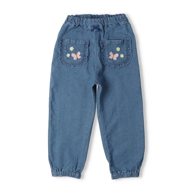 ブルー | 蝶々お花刺繍デニムパンツ | こどもの森e-shop