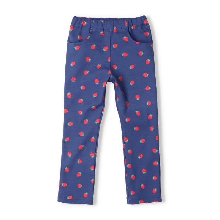 ネイビー | いちご柄フライスロングパンツ | こどもの森e-shop