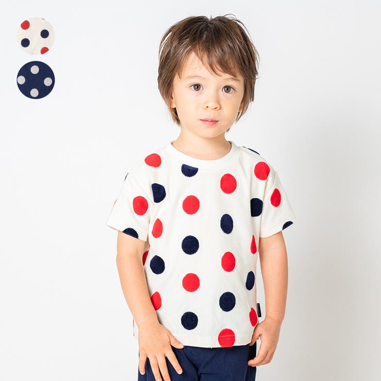 水玉・ドット柄ジャガード半袖Tシャツ 80cm～140cm M32800[品番