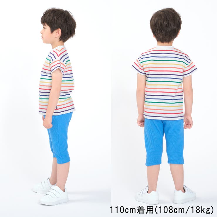 【子供服】moujonjon(ムージョンジョン)カラフルボーダー半袖Tシャツ80cm～140cmM32807