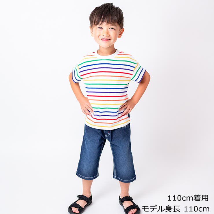 【子供服】moujonjon(ムージョンジョン)カラフルボーダー半袖Tシャツ80cm～140cmM32807