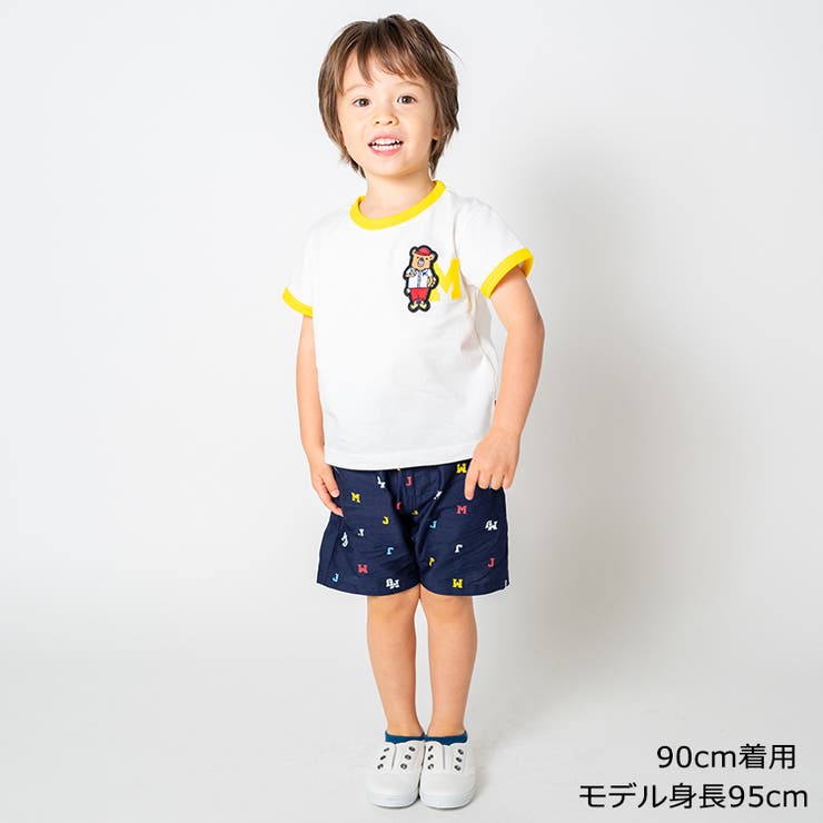 【子供服】moujonjon(ムージョンジョン)ロゴ総柄ストレッチダンプ5分丈ハーフパンツ90cm～140cmM33111