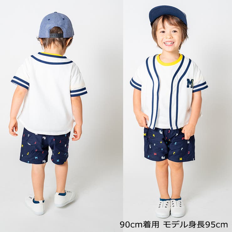 【子供服】moujonjon(ムージョンジョン)ロゴ総柄ストレッチダンプ5分丈ハーフパンツ90cm～140cmM33111