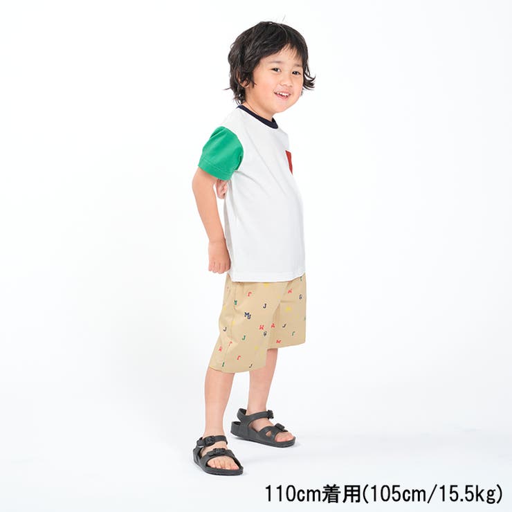 【子供服】moujonjon(ムージョンジョン)ロゴ総柄ストレッチダンプ5分丈ハーフパンツ90cm～140cmM33111