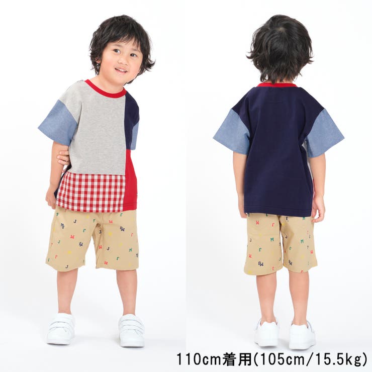 【子供服】moujonjon(ムージョンジョン)ロゴ総柄ストレッチダンプ5分丈ハーフパンツ90cm～140cmM33111