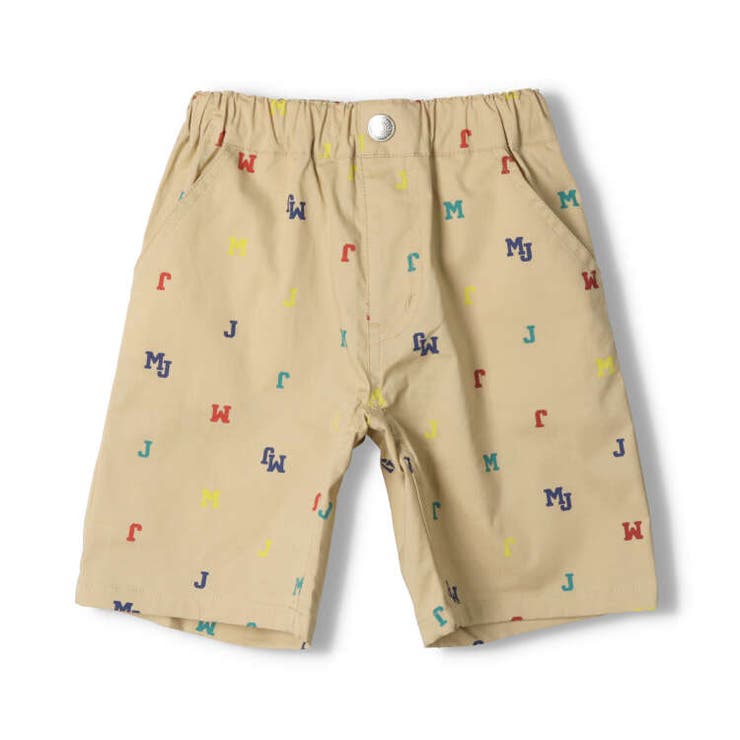 【子供服】moujonjon(ムージョンジョン)ロゴ総柄ストレッチダンプ5分丈ハーフパンツ90cm～140cmM33111