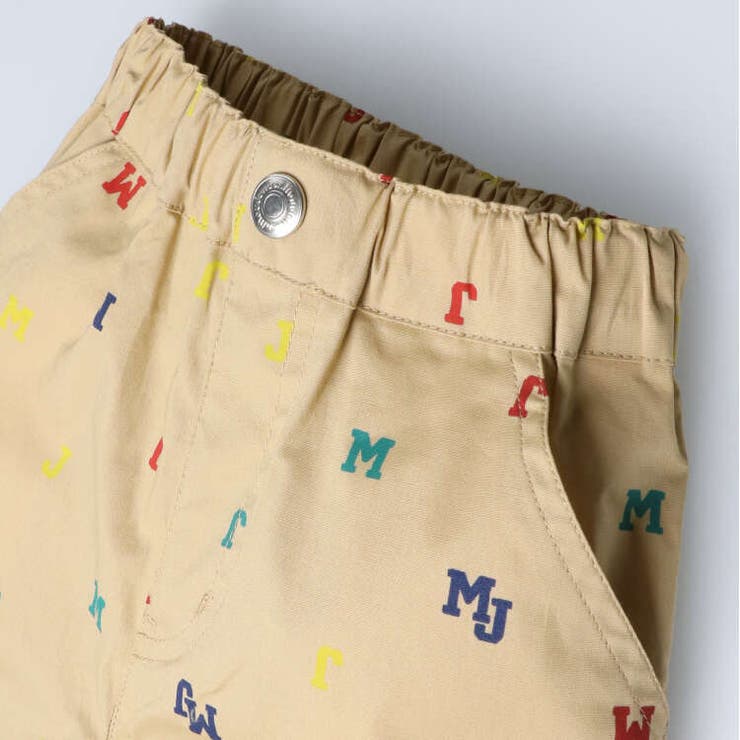 【子供服】moujonjon(ムージョンジョン)ロゴ総柄ストレッチダンプ5分丈ハーフパンツ90cm～140cmM33111