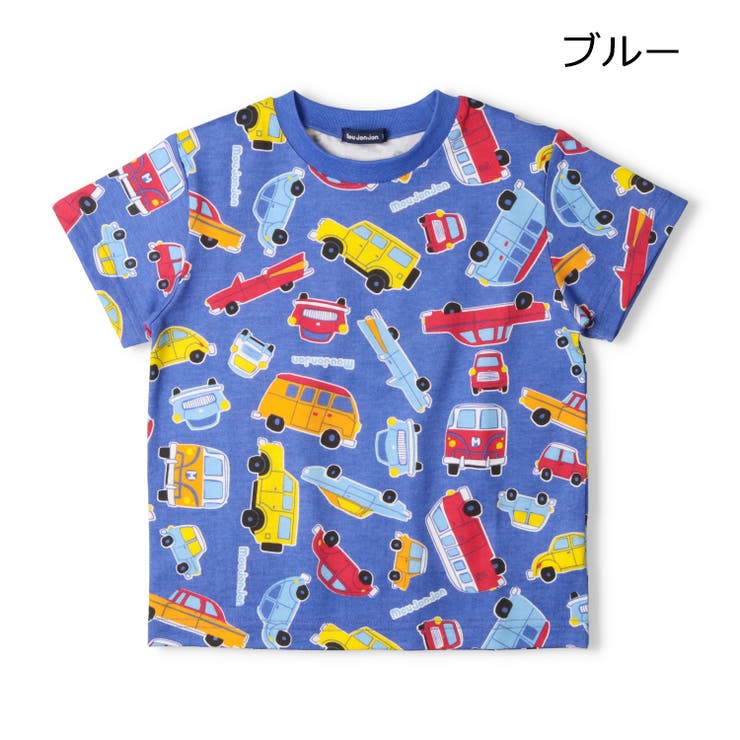 子供服moujonjon(ムージョンジョン)日本製車総柄プリント半袖Ｔシャツ80cm～120cmM3480