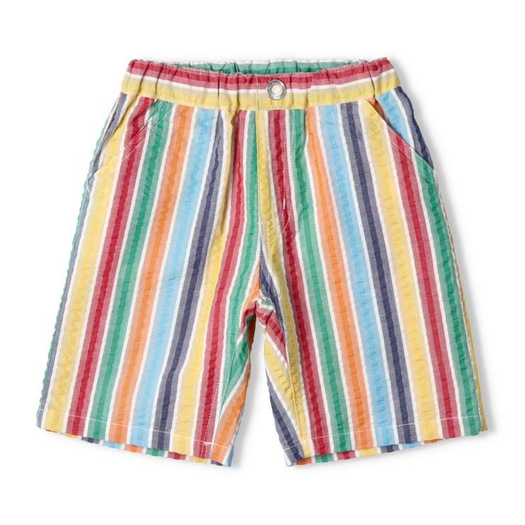 子供服moujonjon(ムージョンジョン)レインボーサッカーストライプ柄ハーフパンツ90cm～140cmM3510