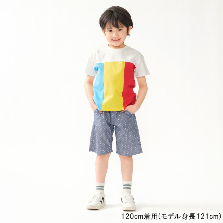 子供服moujonjon(ムージョンジョン)水玉柄ダンガリー５分丈ハーフパンツ90cm～140cmM3510