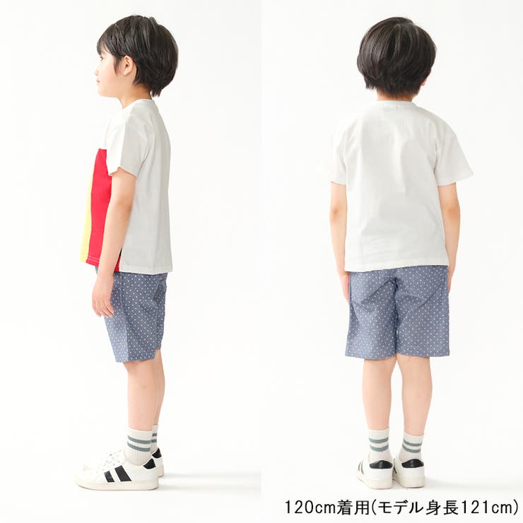 子供服moujonjon(ムージョンジョン)水玉柄ダンガリー５分丈ハーフパンツ90cm～140cmM3510