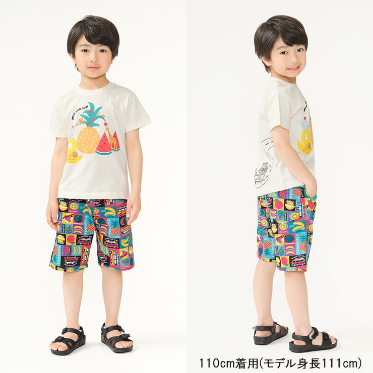 子供服moujonjon(ムージョンジョン)フルーツ＆車柄５分丈ハーフパンツ80cm～130cmM3516
