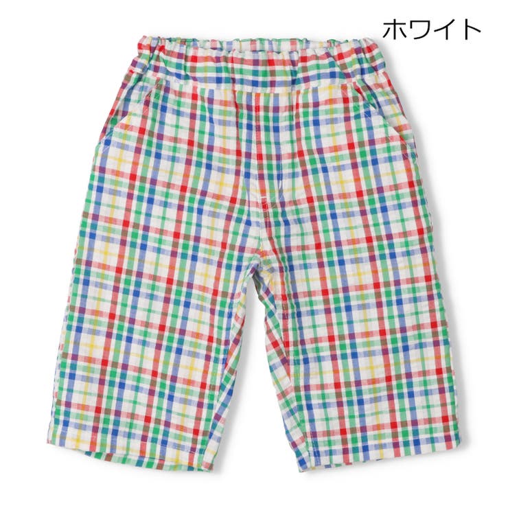 ホワイト | サッカーチェック６分丈ハーフパンツ | こどもの森e-shop