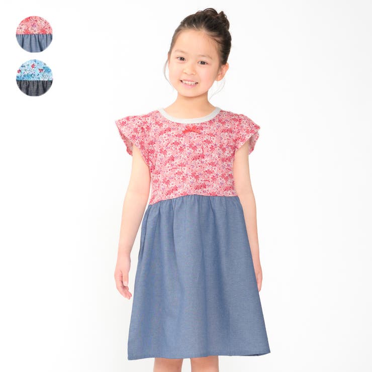 花柄ダンガリー切替ワンピース 80cm～140cm M42310 | こどもの森e-shop | 詳細画像1 