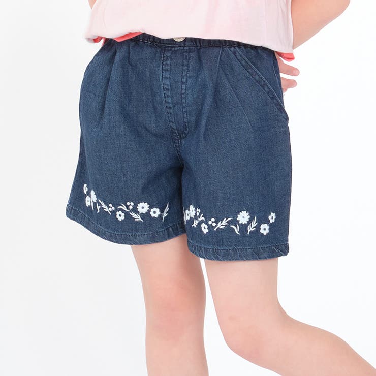 お花刺繍入りデニム3分丈パンツ 90cm～140cm M43106 | こどもの森e-shop | 詳細画像1 