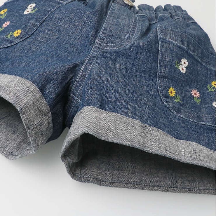 チェスティ　フラワー刺繍デニムワンピ　サイズ0（S相当）　お色はネイビー ライトオンスデニム フラワーガーデン刺繍ワンピース(前開き