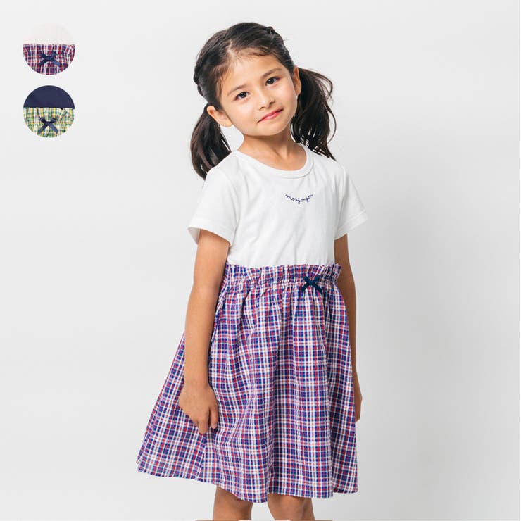 サッカーチェック柄切替半袖ワンピース | こどもの森e-shop | 詳細画像1 