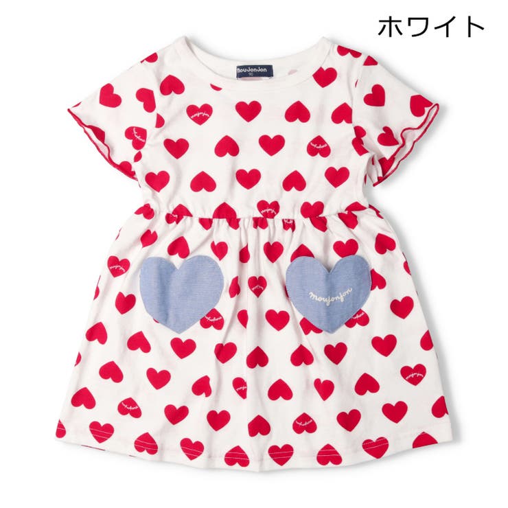 子供服moujonjon(ムージョンジョン)ハート総柄半袖ワンピース80cm～140cmM4430