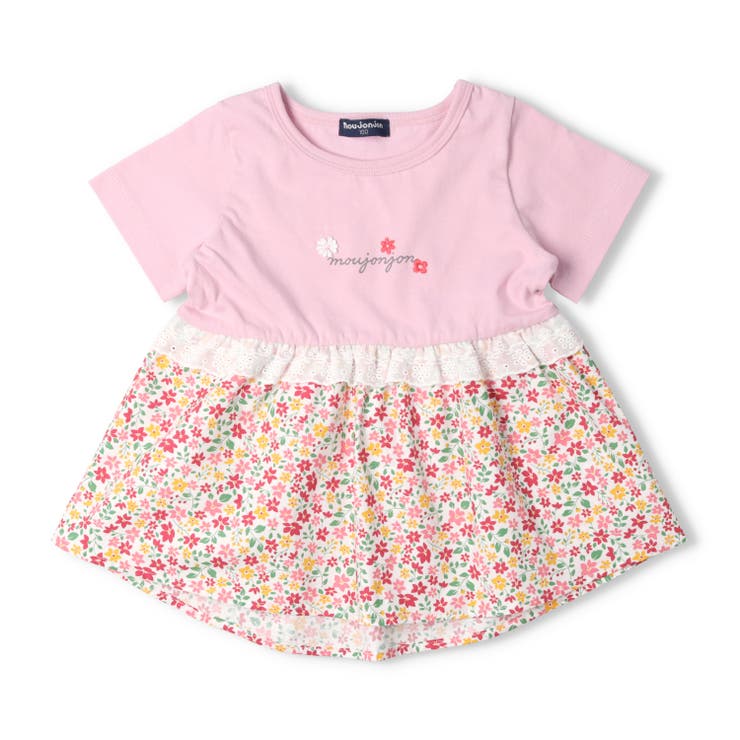 子供服moujonjon(ムージョンジョン)小花柄切替チュニックＴシャツ90cm～130cmM4484
