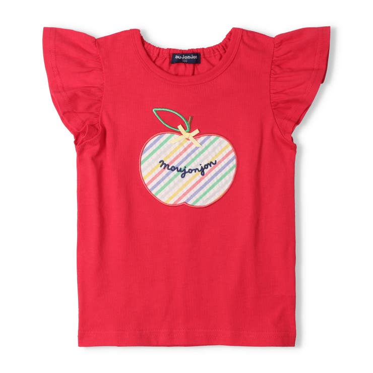 子供服moujonjon(ムージョンジョン)ねこ・りんごアップリケ半袖Ｔシャツ80cm～130cmM4487
