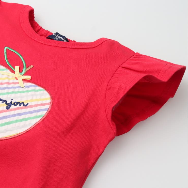 子供服moujonjon(ムージョンジョン)ねこ・りんごアップリケ半袖Ｔシャツ80cm～130cmM4487