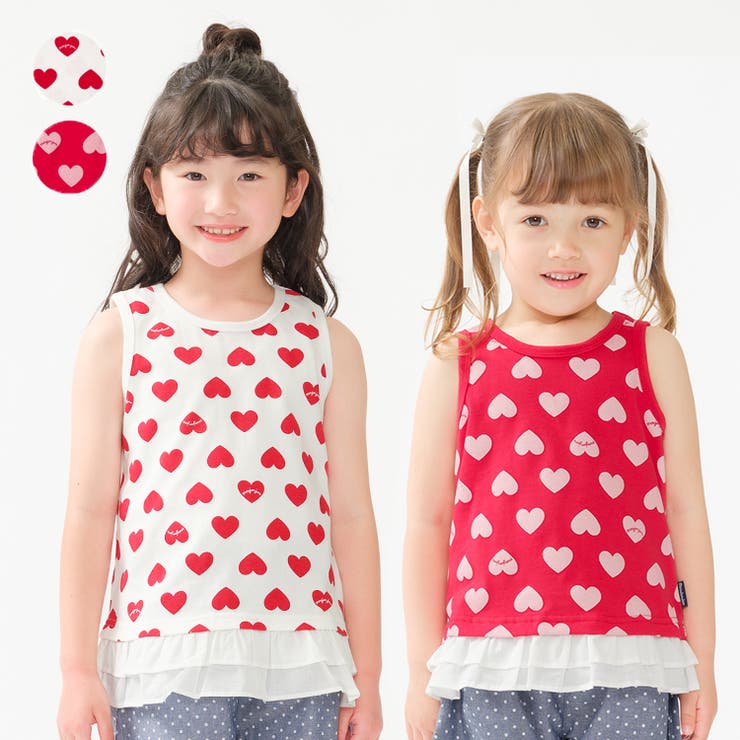 子供服 moujonjon ハート総柄裾フリルタンクトップ | こどもの森e-shop | 詳細画像1 
