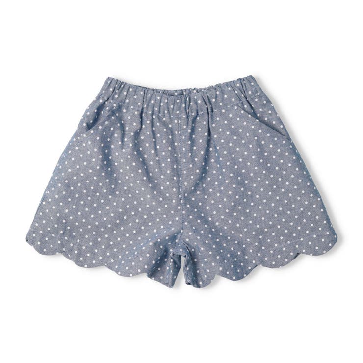 子供服moujonjon(ムージョンジョン)ドット柄ダンガリー裾スカラップショートパンツ90cm～140cmM4510
