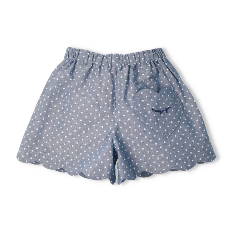 子供服moujonjon(ムージョンジョン)ドット柄ダンガリー裾スカラップショートパンツ90cm～140cmM4510