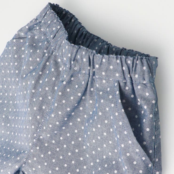 子供服moujonjon(ムージョンジョン)ドット柄ダンガリー裾スカラップショートパンツ90cm～140cmM4510