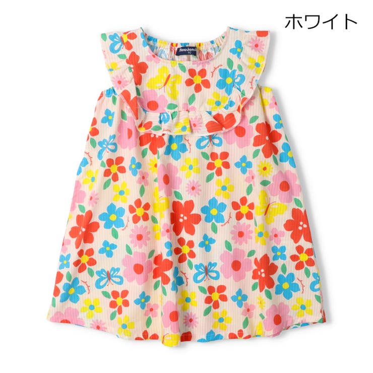 ホワイト | お花柄サッカーワンピース | こどもの森e-shop