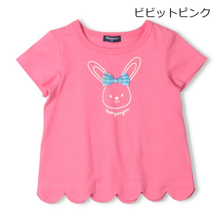 ビビッドピンク | リボン付きうさぎ・ねこプリント半袖Ｔシャツ | こどもの森e-shop