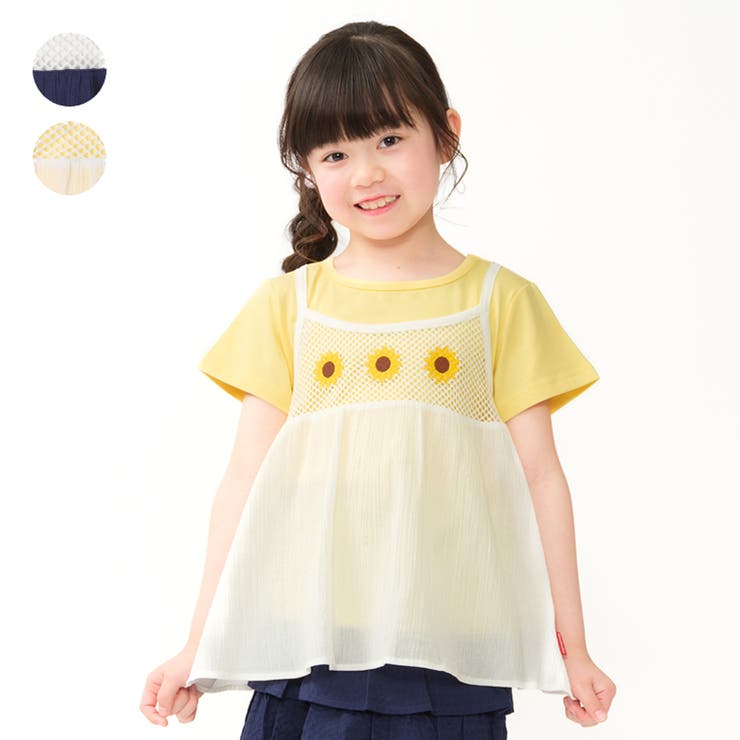 ひまわり刺繍キャミ重ね着風半袖Ｔシャツ | こどもの森e-shop | 詳細画像1 